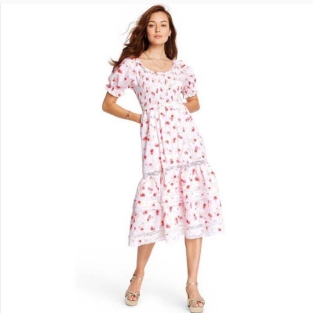 LoveShackFancy x Target Puff Sleeve Floral Pink and White Dress 2X
